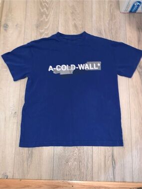 A-COLD-WALL* (ACW) Block Logo Graphic T-Shirt Blue Size: Small